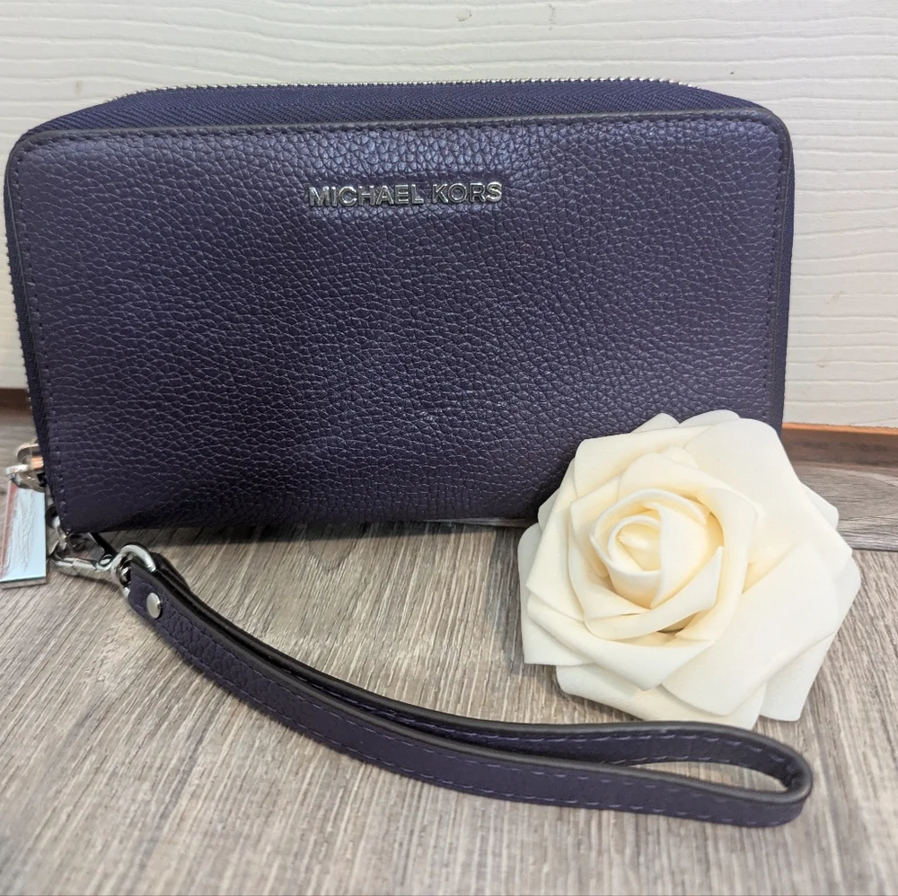 Michael Kors Dark Purple Leather Wallet Wristlet